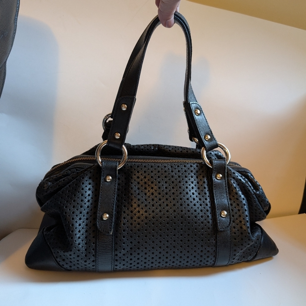 Emporio Armani Elegant Black Perforated Handbag In VGUC